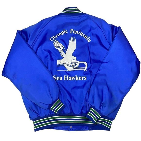 Vintage Seattle Seahawks Jacket Size XL Olympic Peninsula Satin Style Bomber 90s - Picture 5 of 11